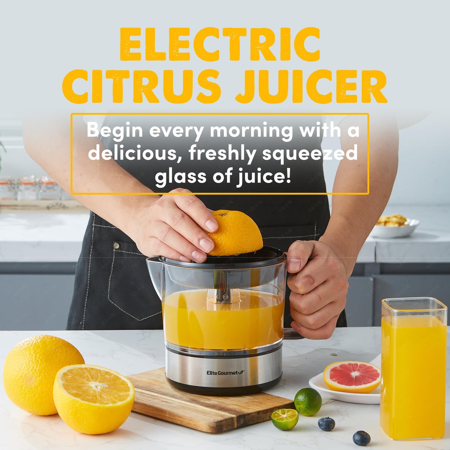 Elite Gourmet ETS623 BPA-Free Electric Citrus Juicer, Compact, Large Volume, Pulp Control, Oranges, Lemons, Limes, Grapefruits with Easy Pour Spout, 24oz, Black/Stainless Steel