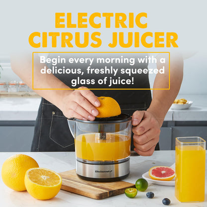 Elite Gourmet ETS623 BPA-Free Electric Citrus Juicer, Compact, Large Volume, Pulp Control, Oranges, Lemons, Limes, Grapefruits with Easy Pour Spout, 24oz, Black/Stainless Steel
