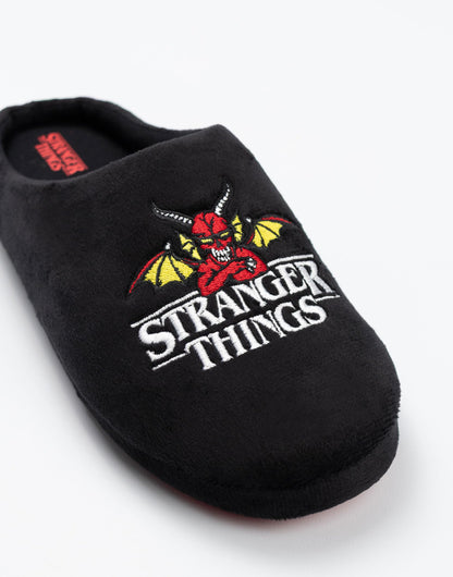 Stranger Things Unisex Black Logo Mule Slippers | Indoor Lounging Footwear with TV Show Design