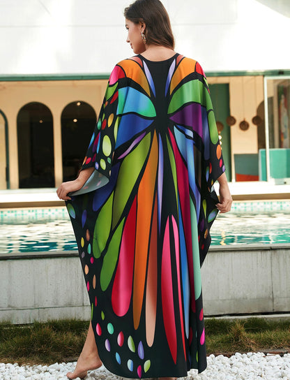 KECVOT Kaftan Dresses for Women Plus Size Batwing Sleeve Caftans Long Bathing Suit Cover Up Maxi Beach Dress Loungewear
