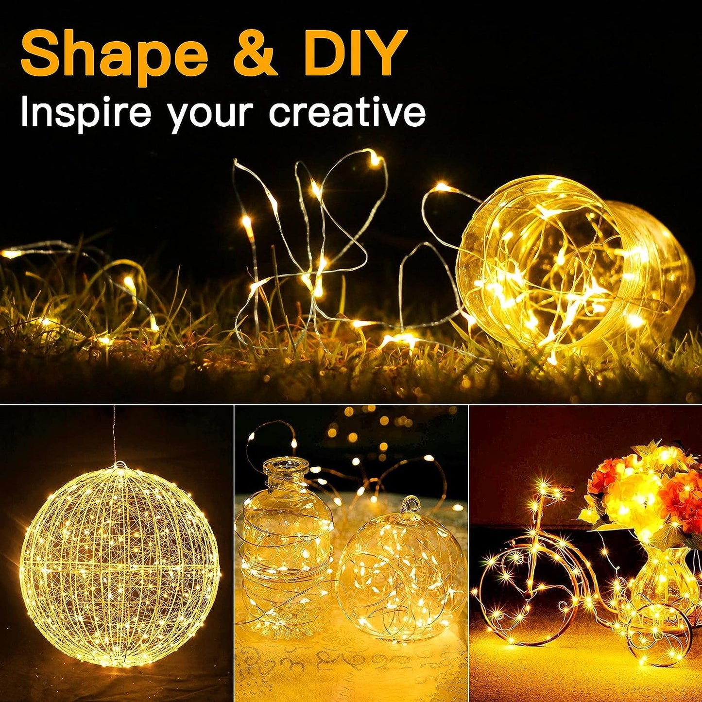 6 Pack Fairy Lights Battery Operated 7ft 20 LED Mini String Lights Twinkle Lights Silver Wire Firefly Starry Moon Lights for Mason Jars Wedding Party Christmas Centerpiece Table Decorations,Warm White