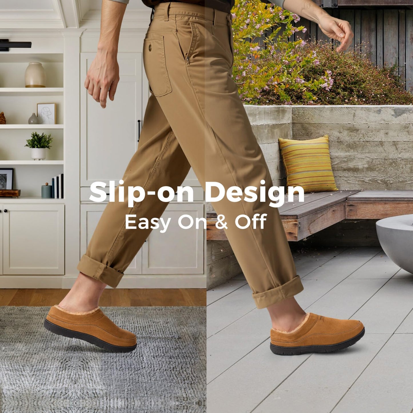 HomeTop Men's Moccasin Slippers Soft Warm Non-slip Memory Foam Indoor House Shoes with Fluffy Lining Chestnut, 9-10 US