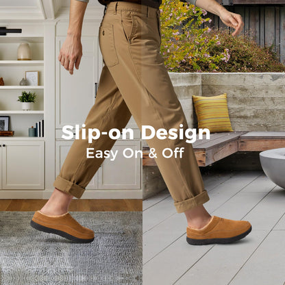 HomeTop Men's Moccasin Slippers Soft Warm Non-slip Memory Foam Indoor House Shoes with Fluffy Lining Chestnut, 9-10 US