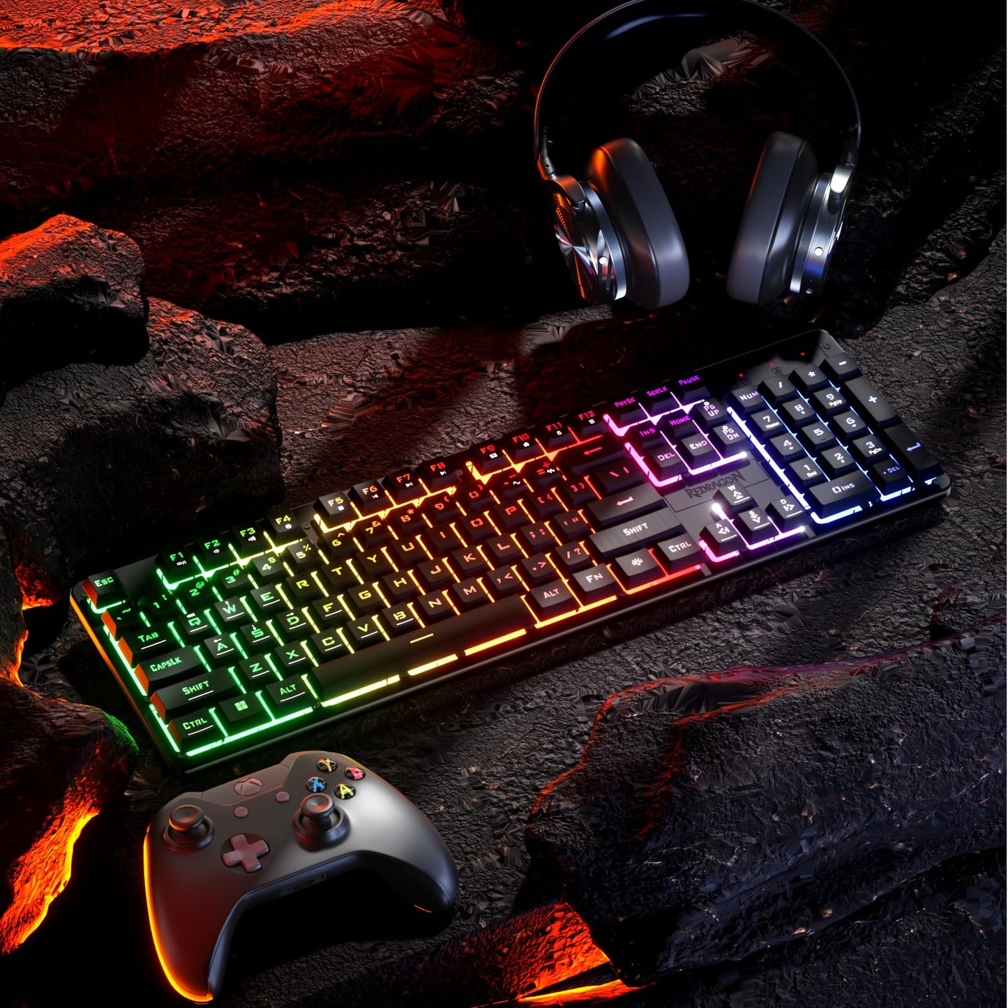Redragon K521 Upgrade Rainbow LED Gaming Keyboard, 104 Keys Wired Mechanical Feeling Keyboard with Multimedia Keys, One-Touch Backlit, Anti-Ghosting, Compatible with PC, Mac, PS4/5, Xbox