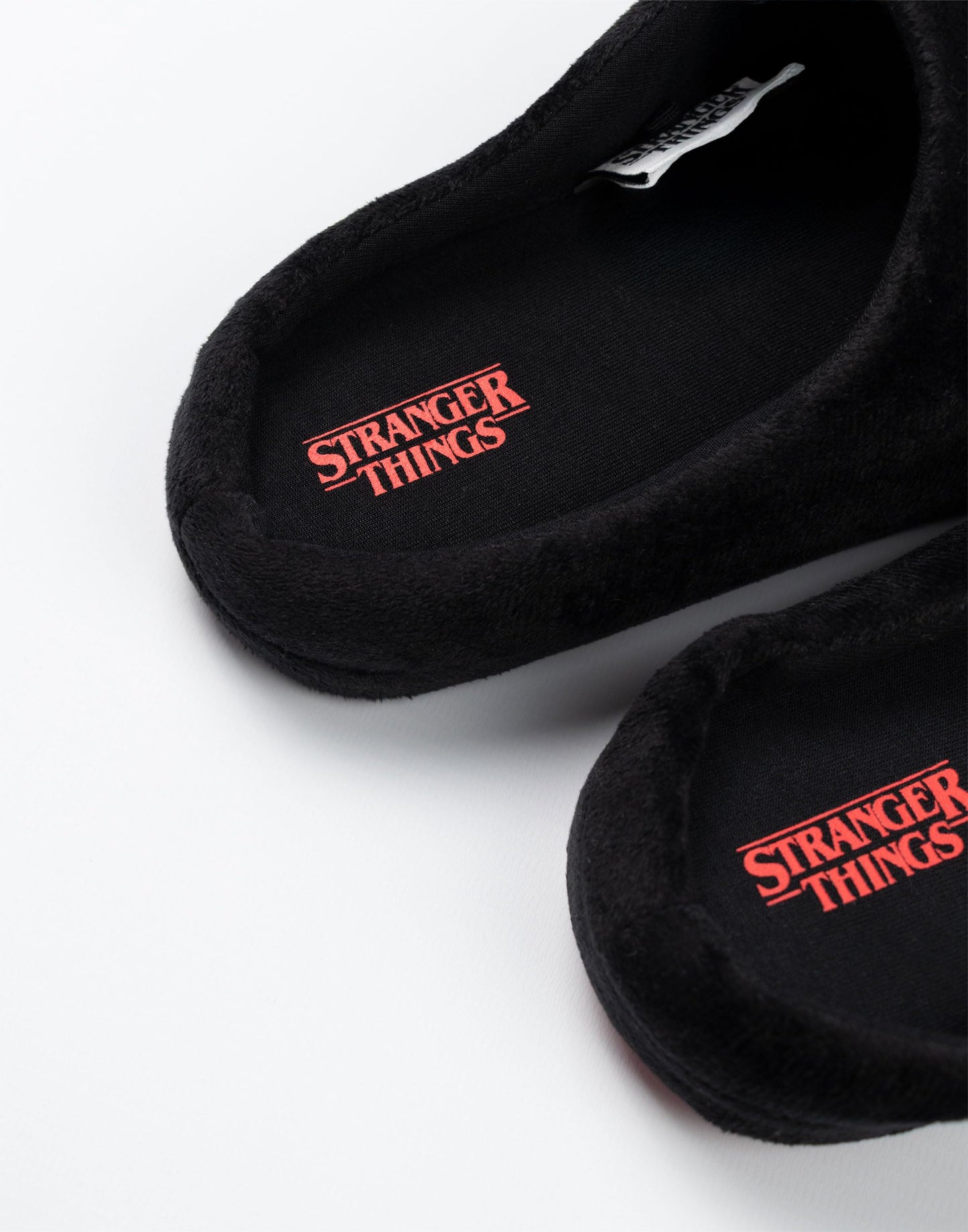 Stranger Things Unisex Black Logo Mule Slippers | Indoor Lounging Footwear with TV Show Design