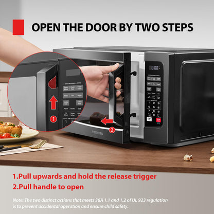 TOSHIBA EM131A5C-BS Countertop Microwave Ovens 1.2 Cu Ft, 12.4" Removable Turntable Smart Humidity Sensor 12 Auto Menus Mute Function ECO Mode Easy Clean Interior Black Color 1000W