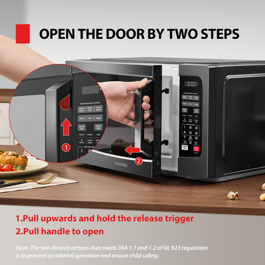 TOSHIBA EM131A5C-BS Countertop Microwave Ovens 1.2 Cu Ft, 12.4" Removable Turntable Smart Humidity Sensor 12 Auto Menus Mute Function ECO Mode Easy Clean Interior Black Color 1000W