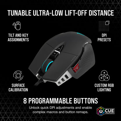 Corsair M65 RGB Ultra Tunable FPS Gaming Mouse Marksman 26,000 DPI Optical Sensor, Optical Switches, AXON Hyper-Processing Technology, Sensor Fusion Control, Tunable Weight System - Black