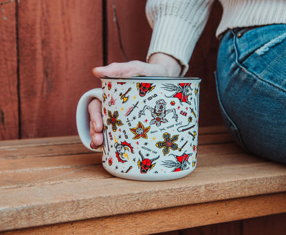 Silver Buffalo Stranger Things Hellfire Club Icons Ceramic Camper Mug | BPA-Free Travel Coffee Cup For Espresso, Cocoa, Tea | Holds 20 Ounces