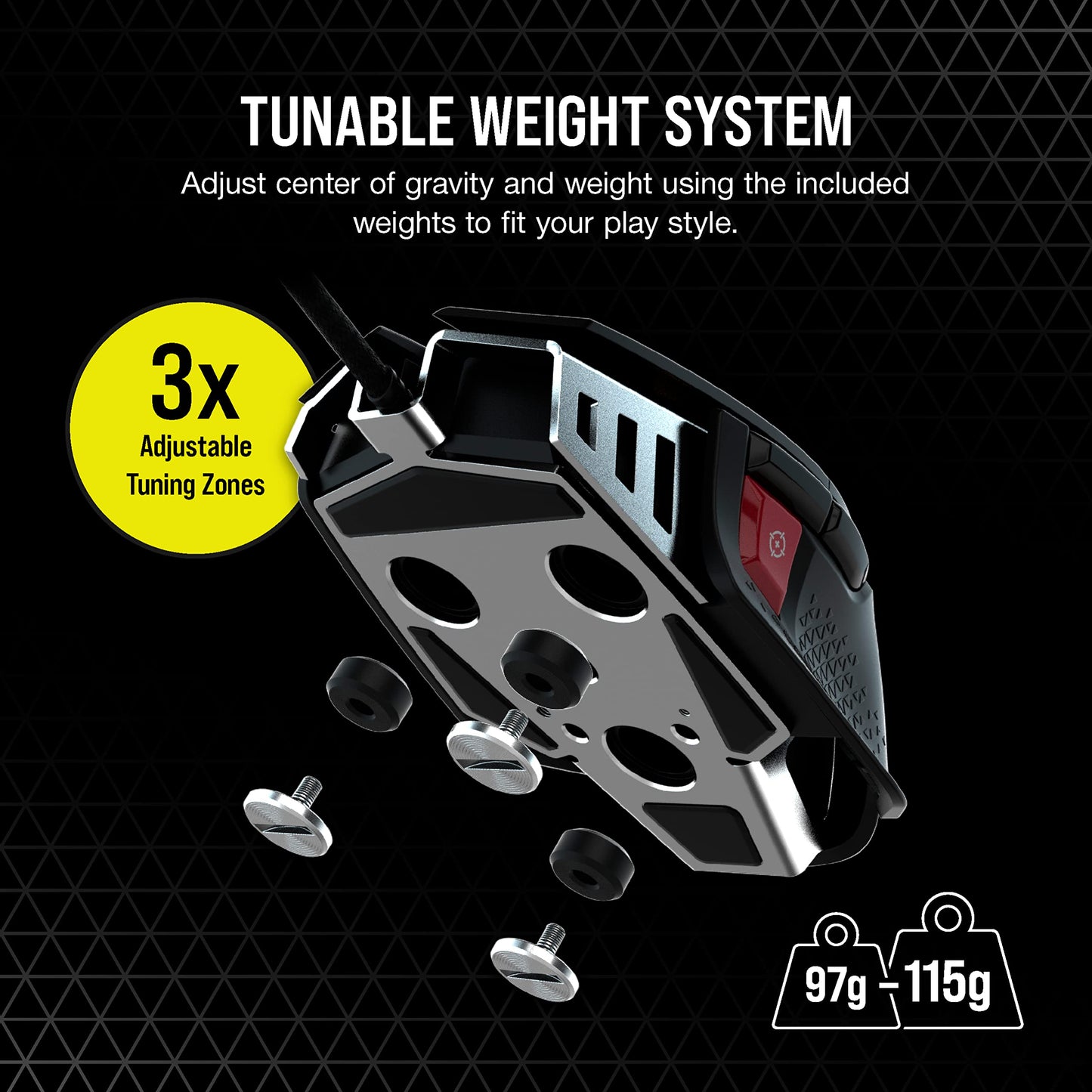 Corsair M65 RGB Ultra Tunable FPS Gaming Mouse Marksman 26,000 DPI Optical Sensor, Optical Switches, AXON Hyper-Processing Technology, Sensor Fusion Control, Tunable Weight System - Black