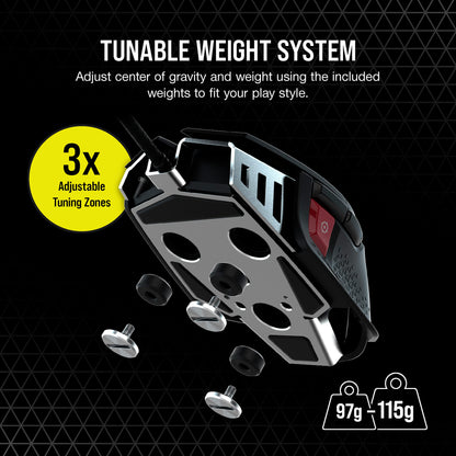 Corsair M65 RGB Ultra Tunable FPS Gaming Mouse Marksman 26,000 DPI Optical Sensor, Optical Switches, AXON Hyper-Processing Technology, Sensor Fusion Control, Tunable Weight System - Black