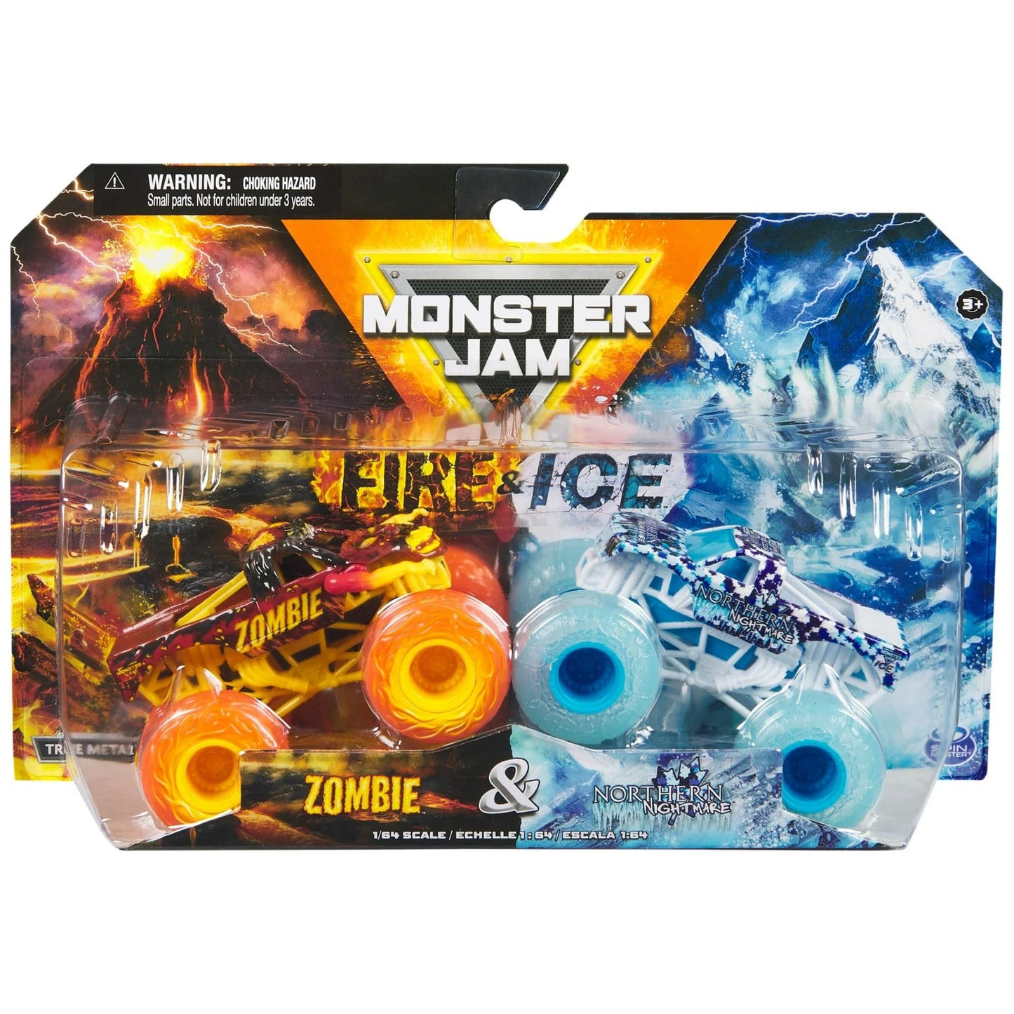 Monster Jam 2024 Fire & Ice 1:64 Diecast Monster Truck 2-pack Zombie & Northern Nightmare