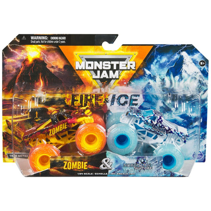 Monster Jam 2024 Fire & Ice 1:64 Diecast Monster Truck 2-pack Zombie & Northern Nightmare