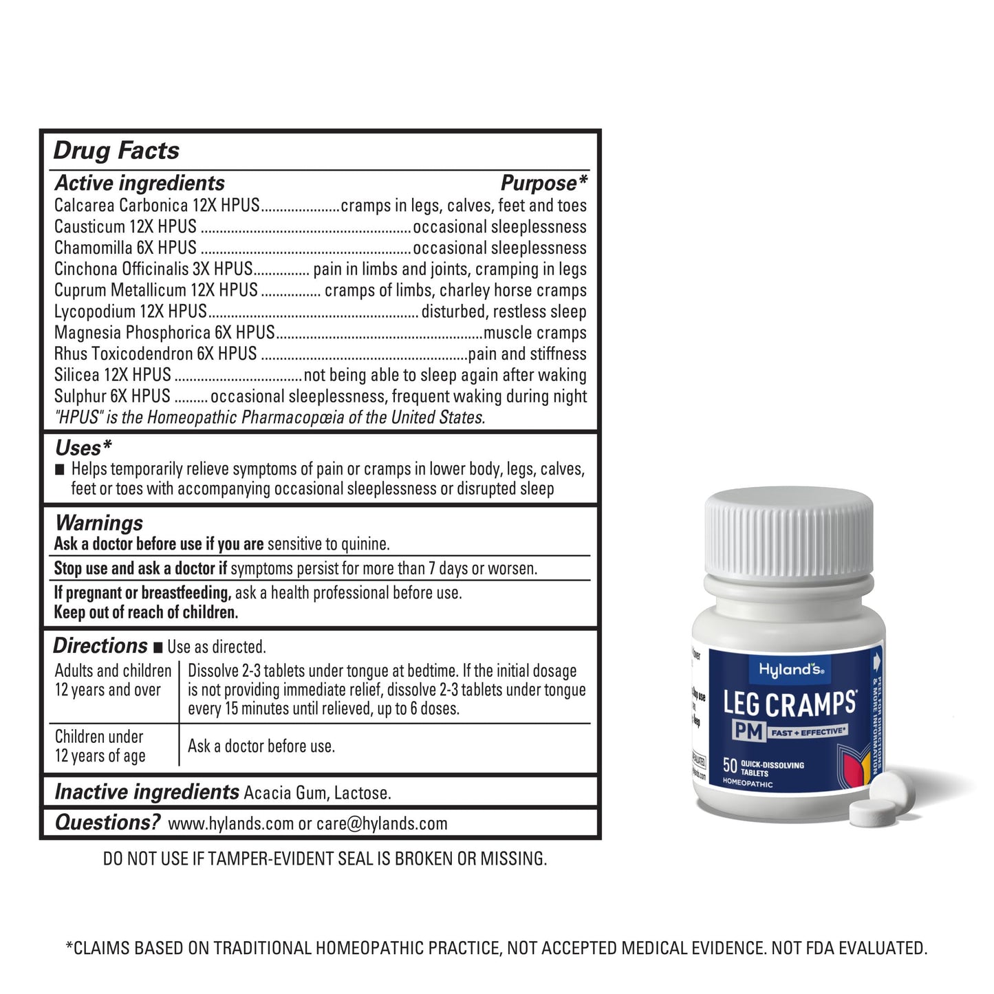 Hyland's Leg Cramps PM, Relief of Nighttime Leg, Calf, and Foot Cramps, 50 Quick-Dissolving Tablets