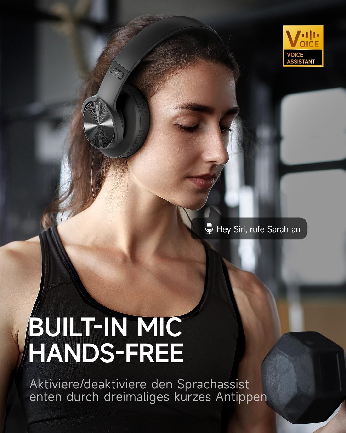 Picun B8 Bluetooth Headphones, 120H Playtime Headphone Wireless Bluetooth with 3 EQ Modes, Low Latency, Hands-Free Calls, Over Ear Headphones for Travel Home Office Cellphone PC Black