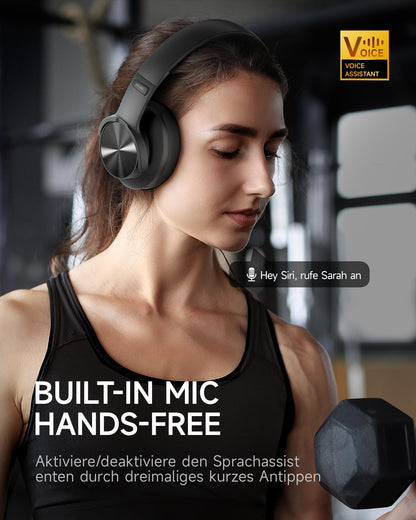 Picun B8 Bluetooth Headphones, 120H Playtime Headphone Wireless Bluetooth with 3 EQ Modes, Low Latency, Hands-Free Calls, Over Ear Headphones for Travel Home Office Cellphone PC Black