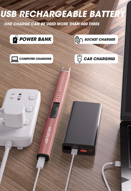 MEIRUBY Electric Candle Lighter, Christmas Stocking Stuffers Gifts for Women Mom Men Wife Sister, USB Arc Rechargeable Windproof Long Lighter for Candle BBQ Housewarming Birthday Gifts Idals