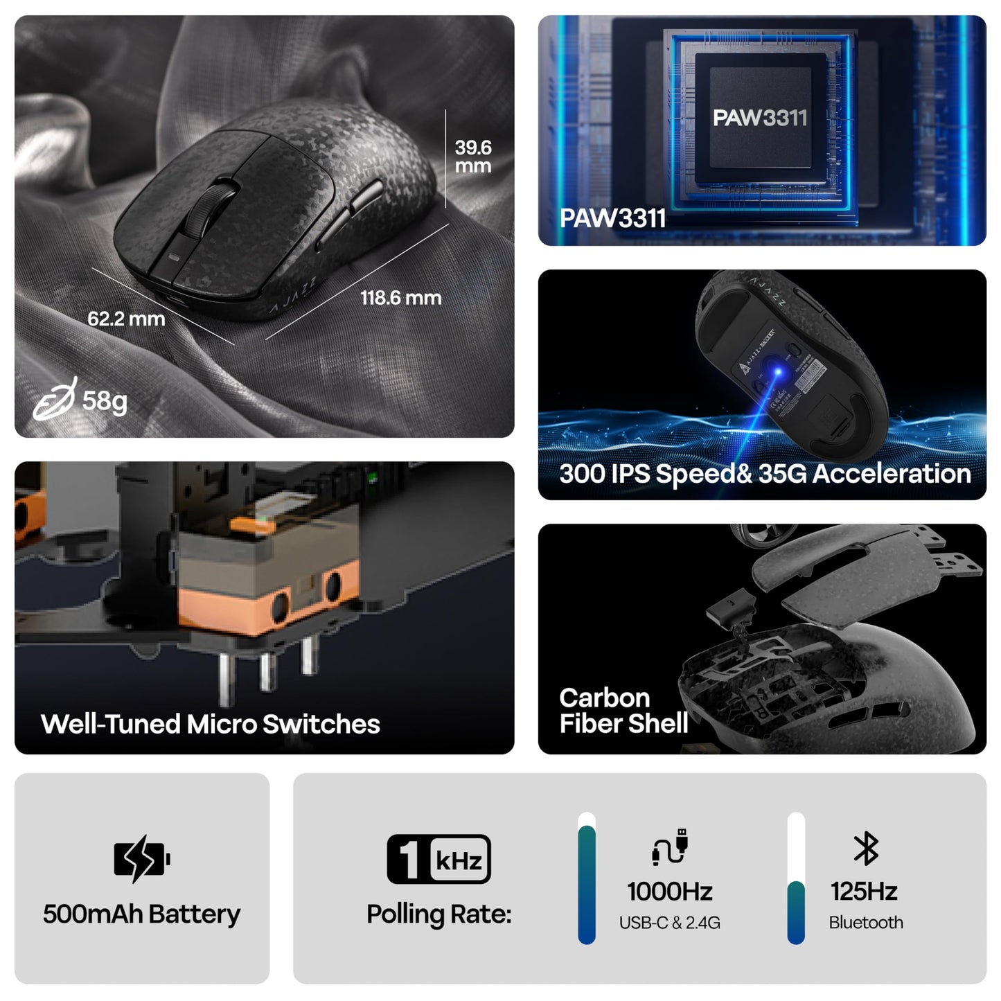 MechLands AJAZZ AK980 96% Gaming Keyboard with AJ199 Lightweight Gaming Mouse with Carbon Fiber Shell