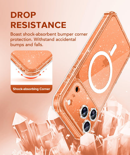 BERFY for iPhone 17 Pro Max Case for Women, Compatible with MagSafe, Clear Glitter Shockproof Protective Case, Anti-Yellowing, with Screen Protector & 3 Diamond Camera Lens Covers 6.9", Sparkle Clear