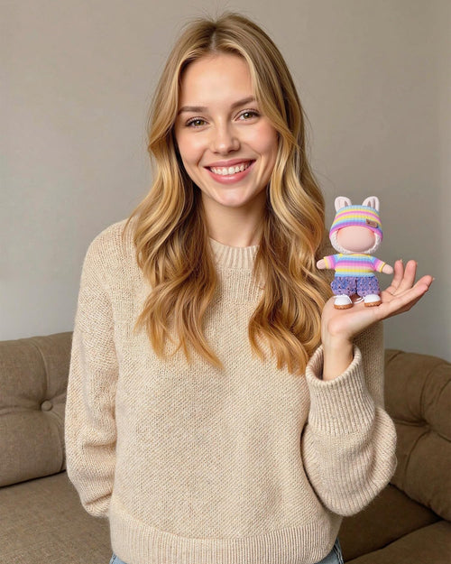 4pcs Handcrafted 15cm/17cm Doll Clothes Set for Labubu (No Doll), Cute and Premium Outfits Accessories, Hand Crocheted Hat, Sweaters, Skirt, Bag (Rainbow) AK052