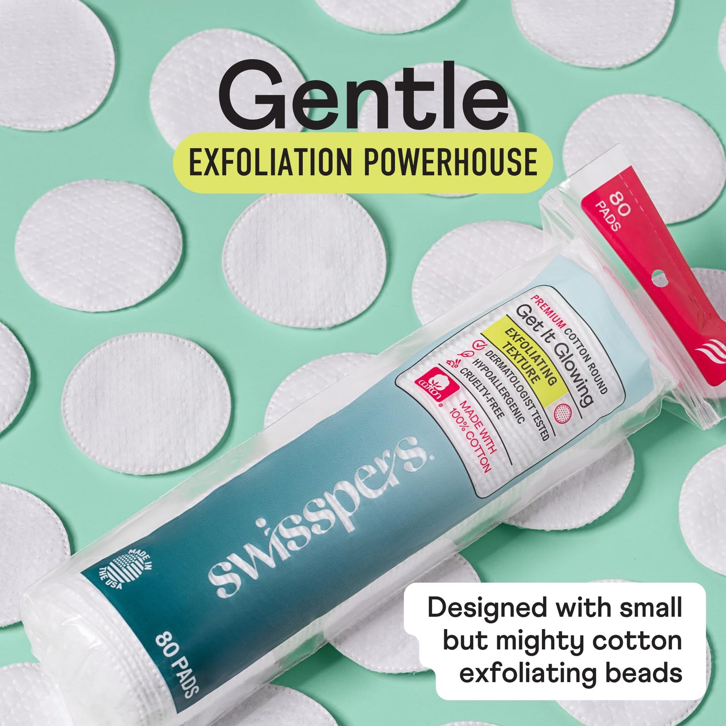 Swisspers Premium Exfoliating Rounds, 2 Distinct Raised Textured Surface, Cotton Facial Pads, 80 Count Re-closable Bag