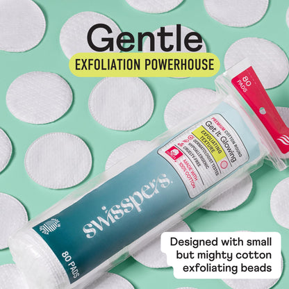 Swisspers Premium Exfoliating Rounds, 2 Distinct Raised Textured Surface, Cotton Facial Pads, 80 Count Re-closable Bag