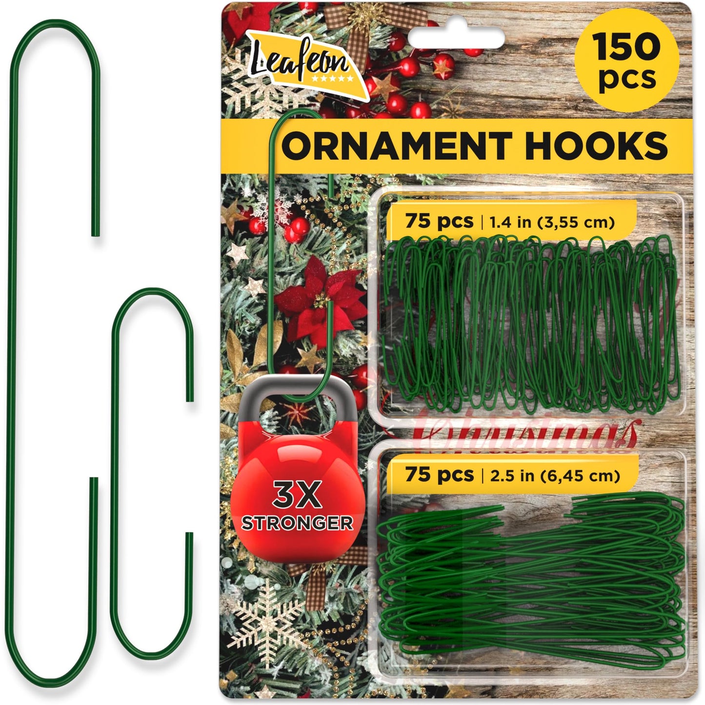 Leafeon 150 Pack Ornament Hooks for Christmas - Essential Christmas Ornament Hangers - Perfect Xmas Ornament Hangers for Tree Decoration (Green)