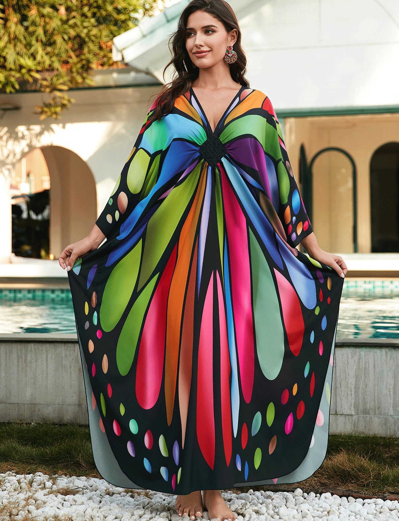 KECVOT Kaftan Dresses for Women Plus Size Batwing Sleeve Caftans Long Bathing Suit Cover Up Maxi Beach Dress Loungewear