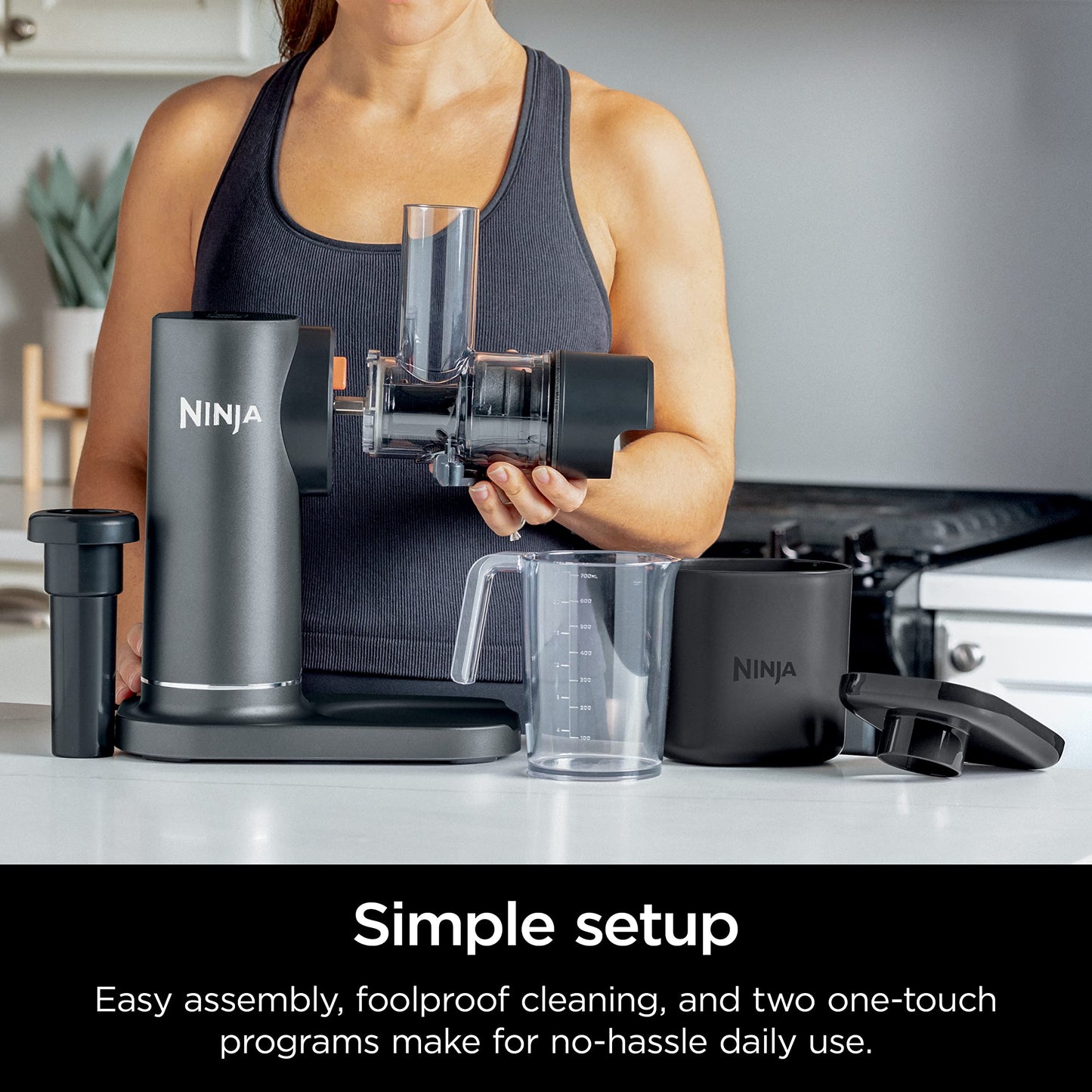 Ninja NeverClog Cold Press Juicer, Powerful Slow Juicer with Total Pulp Control, Countertop, Electric, 2 Pulp Functions, Dishwasher Safe, 2nd Generation, Charcoal, JC151