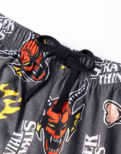 Stranger Things Hellfire Club Womens Black Short Sleeve Long Leg Pyjama Set | Graphic Tee & Cartoon Bottoms | Sleepwear for Fans of the Series Merch - Medium