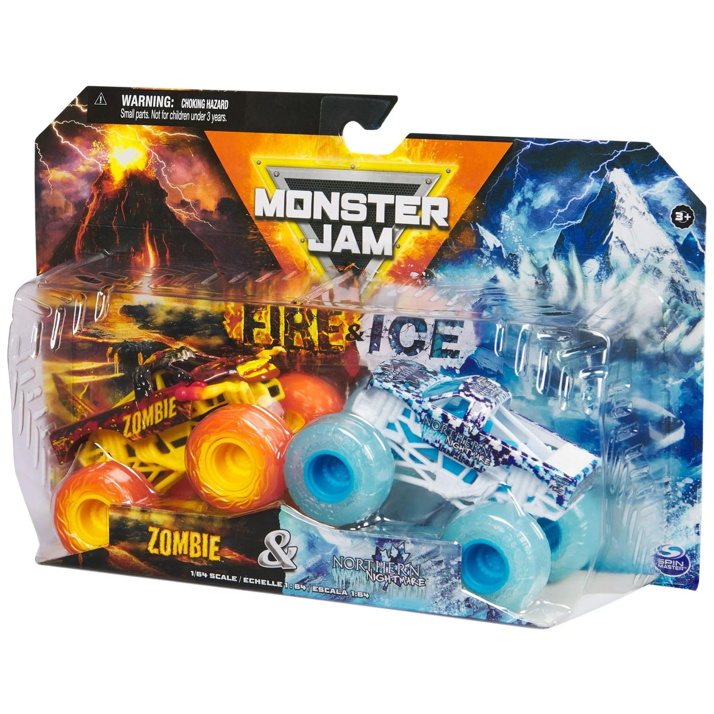 Monster Jam 2024 Fire & Ice 1:64 Diecast Monster Truck 2-pack Zombie & Northern Nightmare