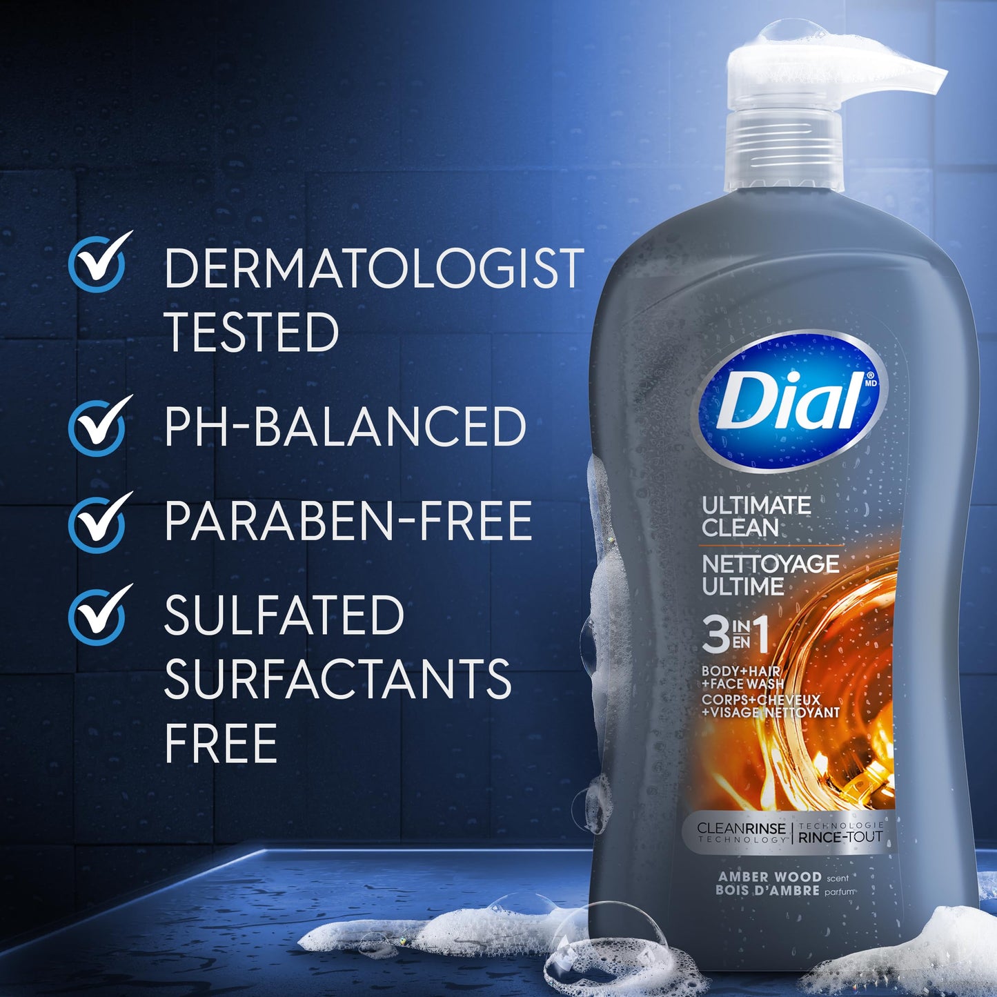 Dial Men 3in1 Body, Hair and Face Wash, Ultimate Clean, 32 Fl Oz