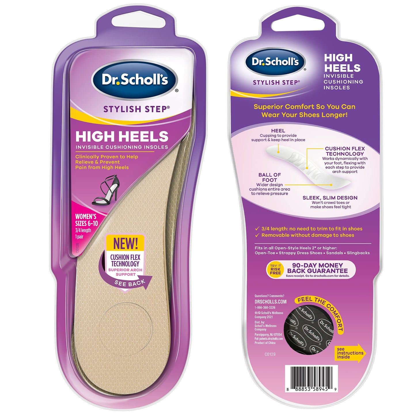 Dr. Scholl's Soft Cushioning Insoles for High Heels, New Packaging