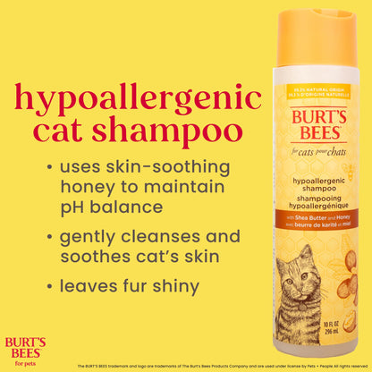 Burt's Bees for Pets Hypoallergenic Cat Shampoo with Shea Butter and Honey - A Gentle Kitten Shampoo for Indoor Cats with Dry & Itchy Skin, Sensitive Skin, Cat Bathing Supplies, 10 Fl Oz
