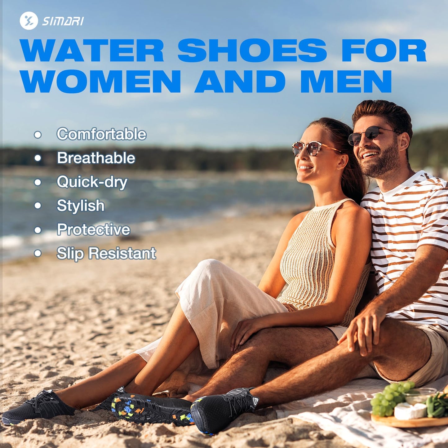 SIMARI Water Shoes for Women Men - Barefoot Quick-Dry Aqua Socks | Lightweight Swim Shoes for Surfing, Swimming, Beach Sports, Kayaking, Diving | Non-Slip Design
