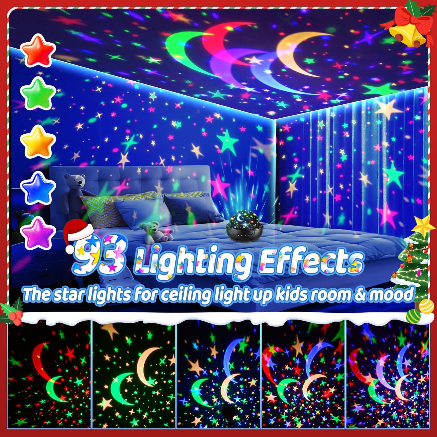 COOLNIGHT Night Light for Kids, 93 Lighting+3 Films Kids Night Light Projector, Remote+Dimmable Star Projector,360°Slient Ceiling Stars Glow in The Dark Stars, Boys Christmas Gifts for 4 Year Old Boy