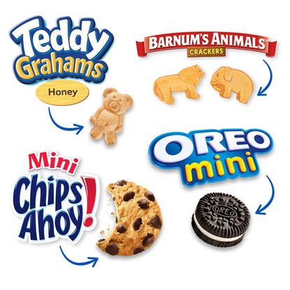 Nabisco Team Favorites Variety Pack, OREO Mini, CHIPS AHOY! Mini, Teddy Grahams Honey & Barnum's Animal Crackers, Christmas Stocking Stuffers, 30 Snack Packs