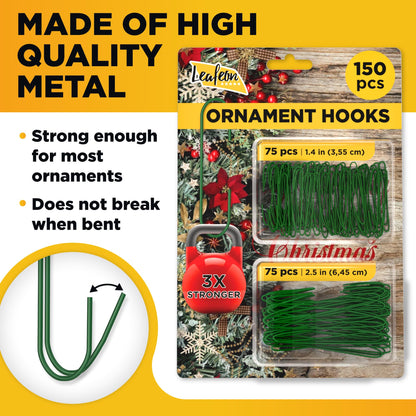 Leafeon 150 Pack Ornament Hooks for Christmas - Essential Christmas Ornament Hangers - Perfect Xmas Ornament Hangers for Tree Decoration (Green)