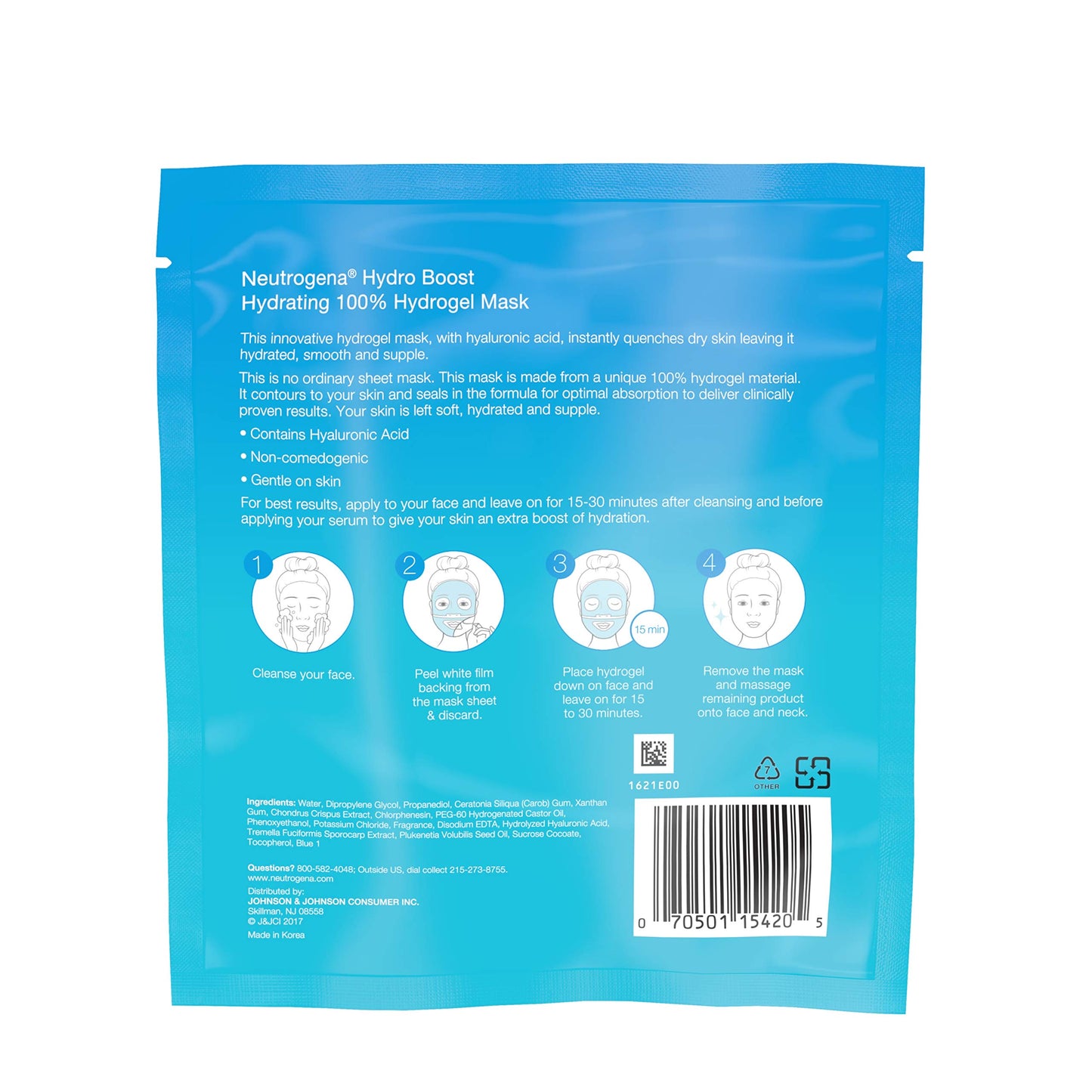 Neutrogena Hydro Boost Moisturizing & Hydrating 100% Hydrogel Sheet Mask, Face Mask for Dry Skin with Hyaluronic Acid, Gentle & Non-Comedogenic, 1 oz, 12 Pack