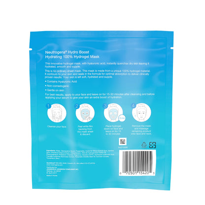 Neutrogena Hydro Boost Moisturizing & Hydrating 100% Hydrogel Sheet Mask, Face Mask for Dry Skin with Hyaluronic Acid, Gentle & Non-Comedogenic, 1 oz, 12 Pack