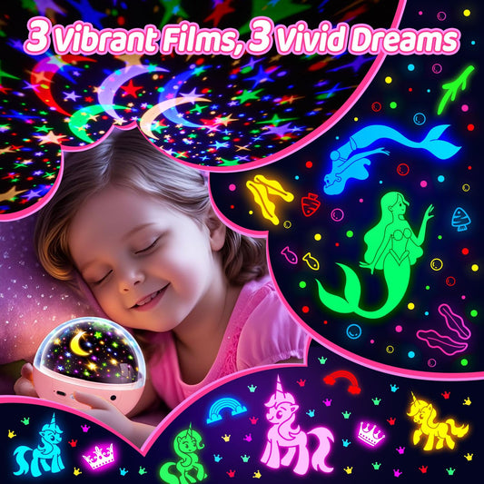 COOLNIGHT Unicorn Night Light Star Projector for Kids, 3 Films+93 Colors Kids Projector Night Light, 360° Rotating Stay All Night, Remote+Dimmable+Timer, Sleep Soother, Gift for Child or Grandchild