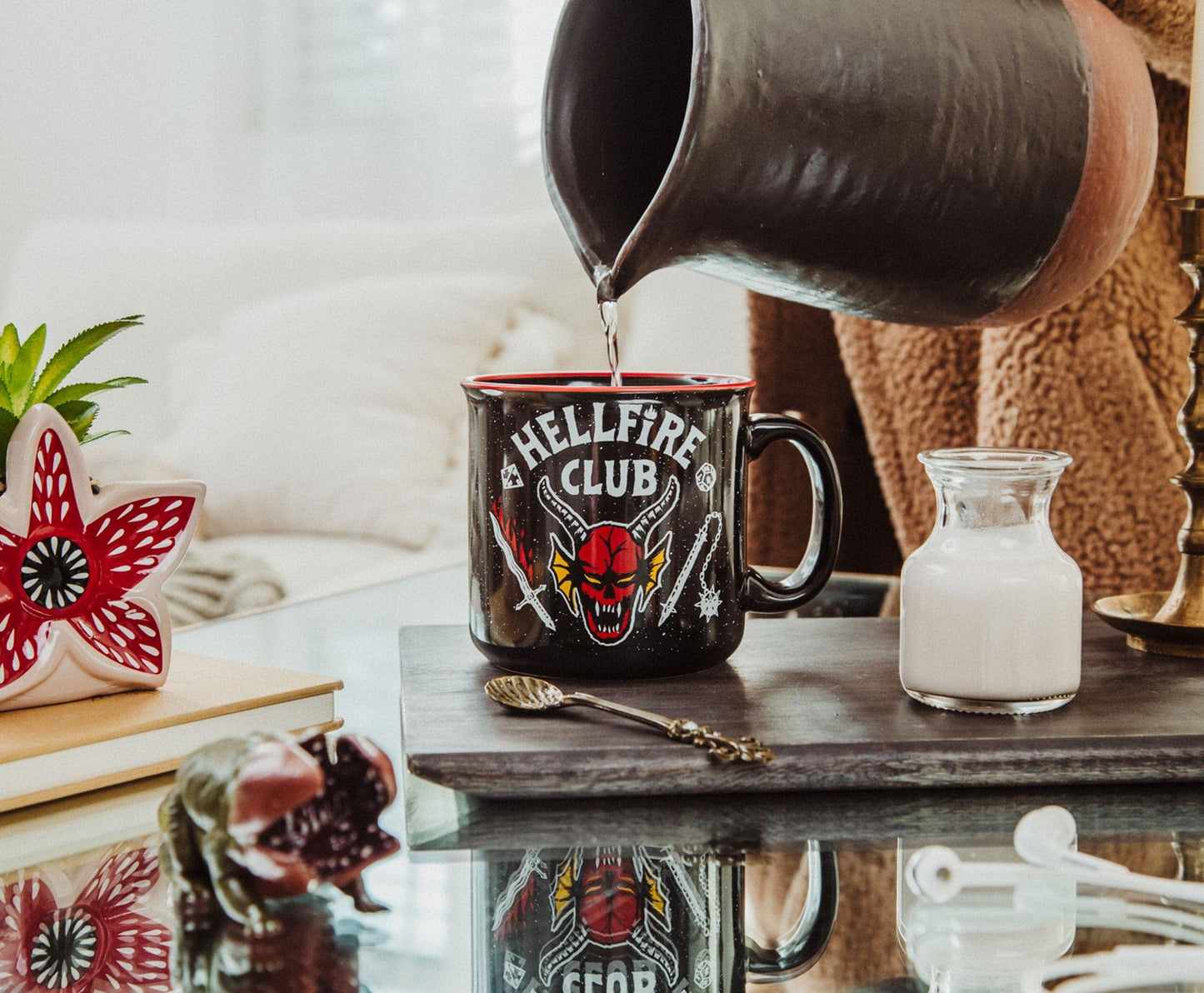 Silver Buffalo Stranger Things Hellfire Club 20-Ounce Ceramic Camper Mug | BPA-Free Travel Coffee Cup For Espresso, Cocoa, Tea