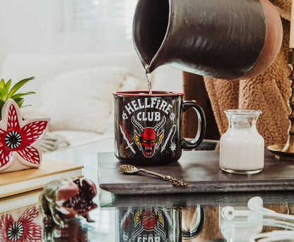 Silver Buffalo Stranger Things Hellfire Club 20-Ounce Ceramic Camper Mug | BPA-Free Travel Coffee Cup For Espresso, Cocoa, Tea