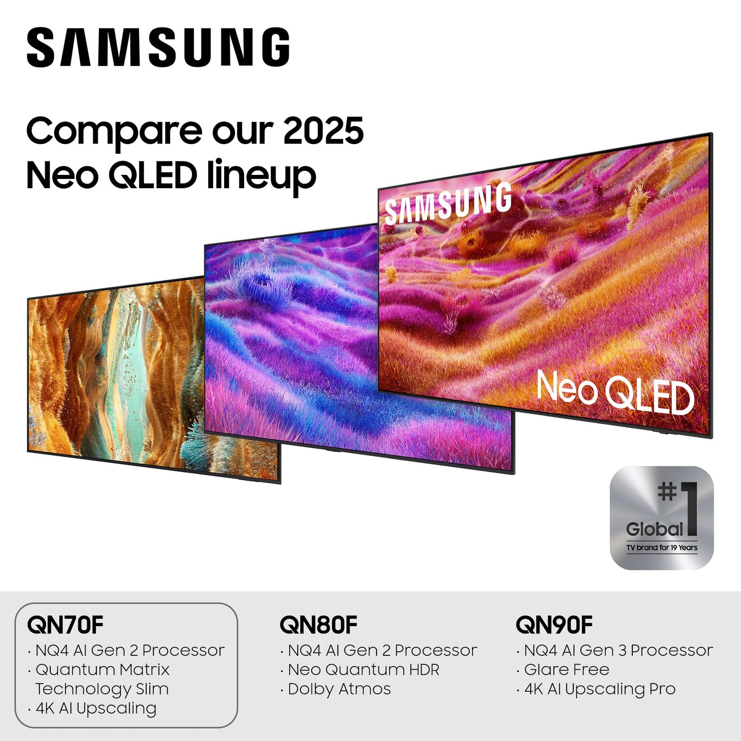 Samsung 85-Inch Class Neo QLED QN70F 4K Mini LED Smart TV (2025 Model) NQ4 AI Gen2 Processor, Quantum Matrix Technology Slim, Motion Xcelerator 144Hz, Samsung Vision AI, Alexa Built-in