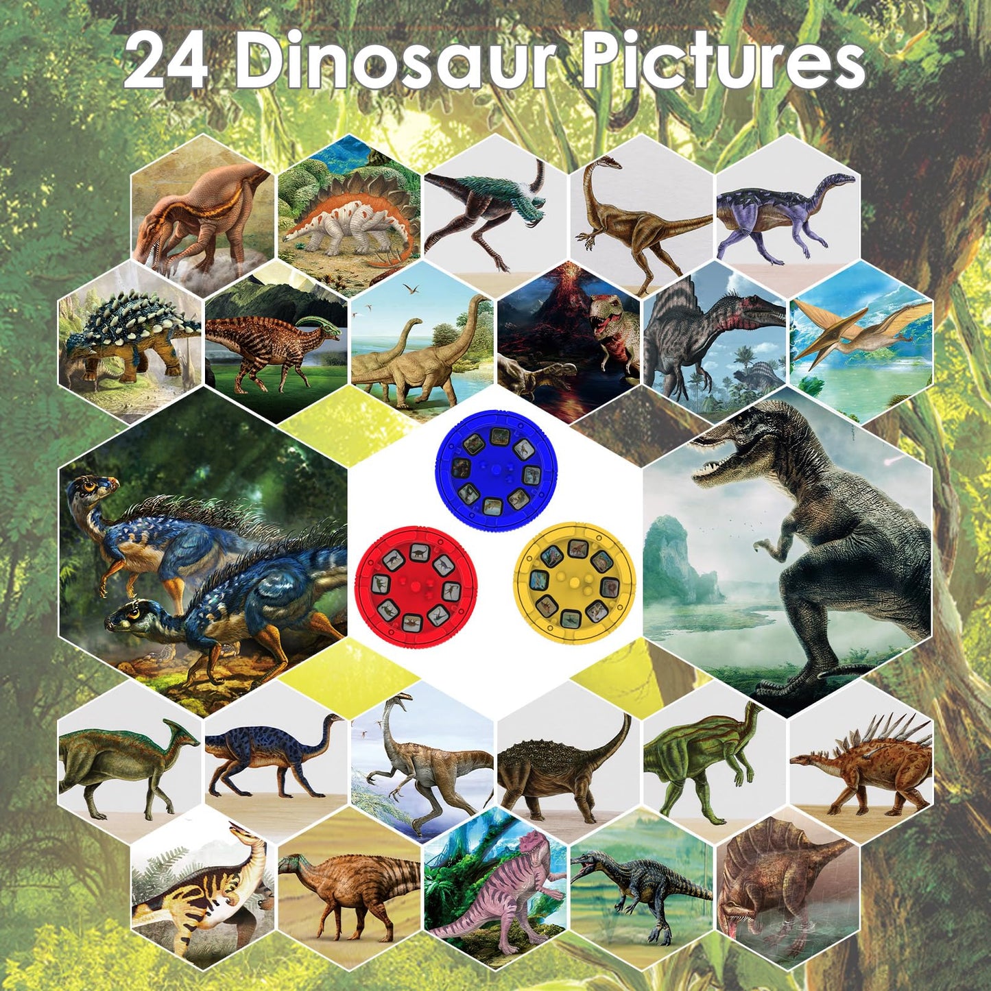 Pup Go Dinosaur Projector Flashlight for Kids Ages 3+, Early and Stocking Stuffers for Boys, 3 Discs 24 Images, Cool Dinosaurs Toys, Dinosaur Kids Flashlight, Night Light Projector