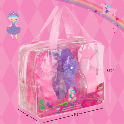 Expressions Kids 3 Pack Dress Up Royalty Shoes with Heels Set in Carrying Bag - Fits Toddler Size 7-10 - Pink, Rose, Lilac Perfect Little Girl Toys Role Play Playset