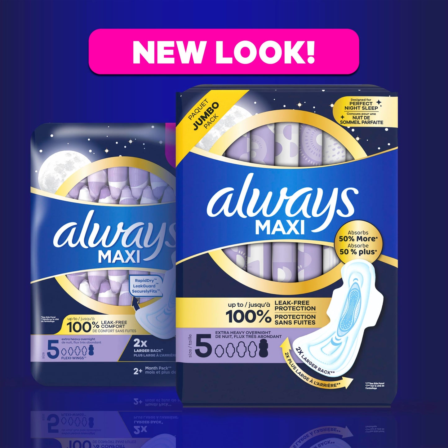 Always Maxi Overnight Pads with Wings for Women, Size 5, Extra Heavy Overnight Absorbency, Unscented, 36 Count