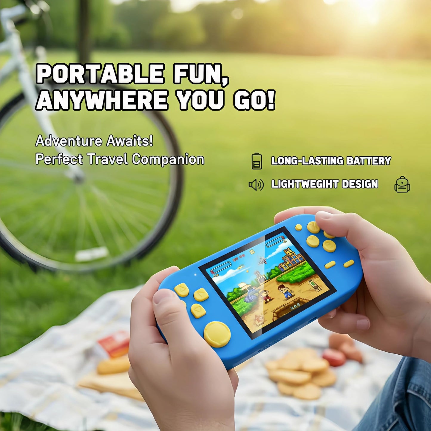 16-Bit Handheld Game Console - 3 Inch HD Screen 300-in-1 Retro Games - Portable Classic Video Game Player for Kids & Adults, Include Protective Carrying Case (Blue)