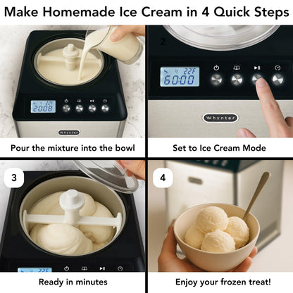 Whynter Ice Cream Maker Machine Automatic 2.1 Qt. Upright with Built-In Compressor, LCD Digital Display & Timer, No Pre-Freezing, ICM-201SB, Stainless Steel