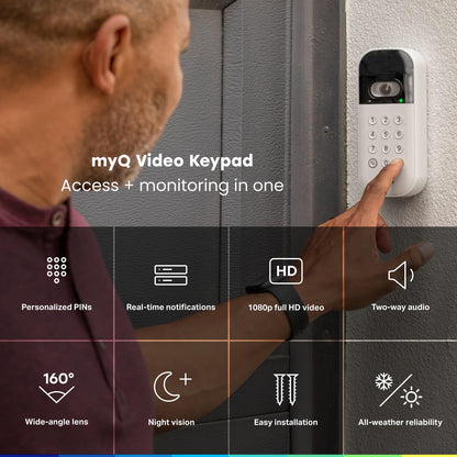 myQ Smart Garage Door Video Keypad with Wide-Angle Camera,Customizable PIN Codes,and Smartphone Control–Take Charge of Your Garage Access Works with Chamberlain, LiftMaster and Craftsman openers,White
